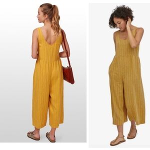 Women's Garden Island Wide Leg Cropped Jumpsuit  Sz L Hemp Blend Mustard